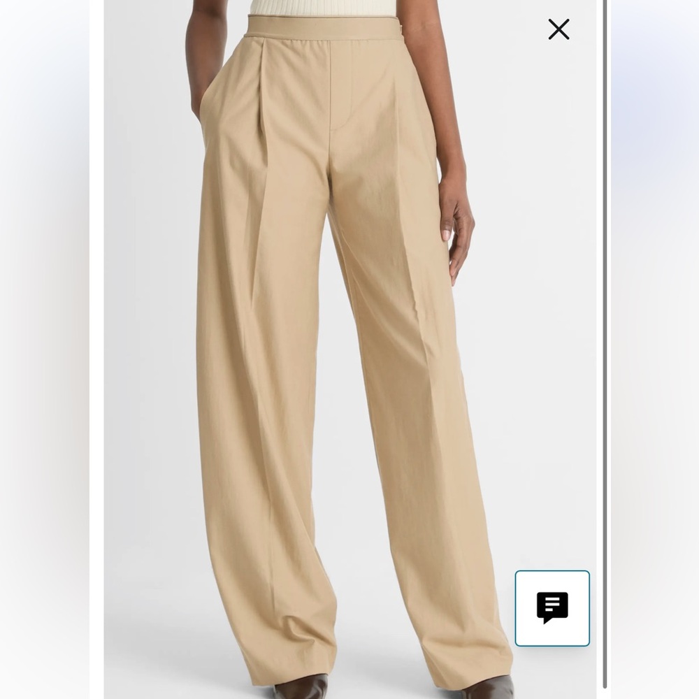 Vince Wool & Cotton Pleated Elastic Waist Wide Leg Pants